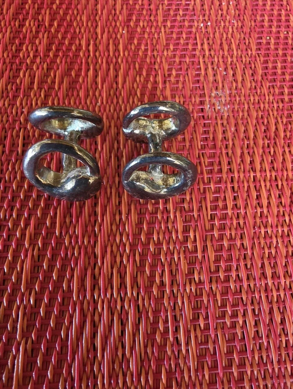 Vintage Modern Double Oval Silver Tone Copper Material Cufflinks EUC